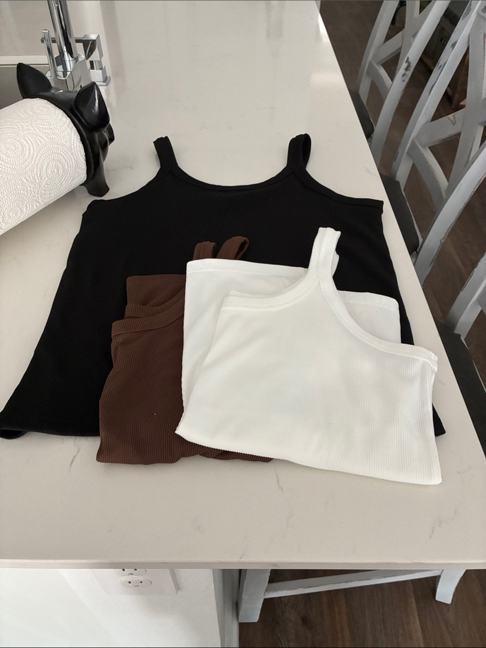 Ribbed Tank Top Set — White, Black & Brown